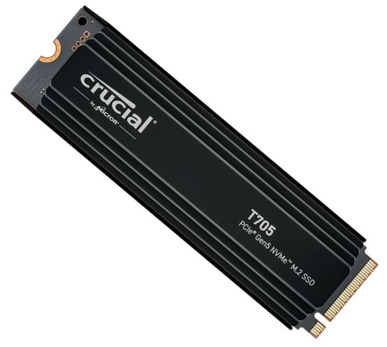 [649528940278] Crucial T705 1TB Gen5 NVMe SSD Heatsink - 13600/10200 MB/s R/W 600TBW 1400K IOPs 1.5M hrs MTTF DirectStorage for Intel 14th Gen  AMD Ryzen 7000
