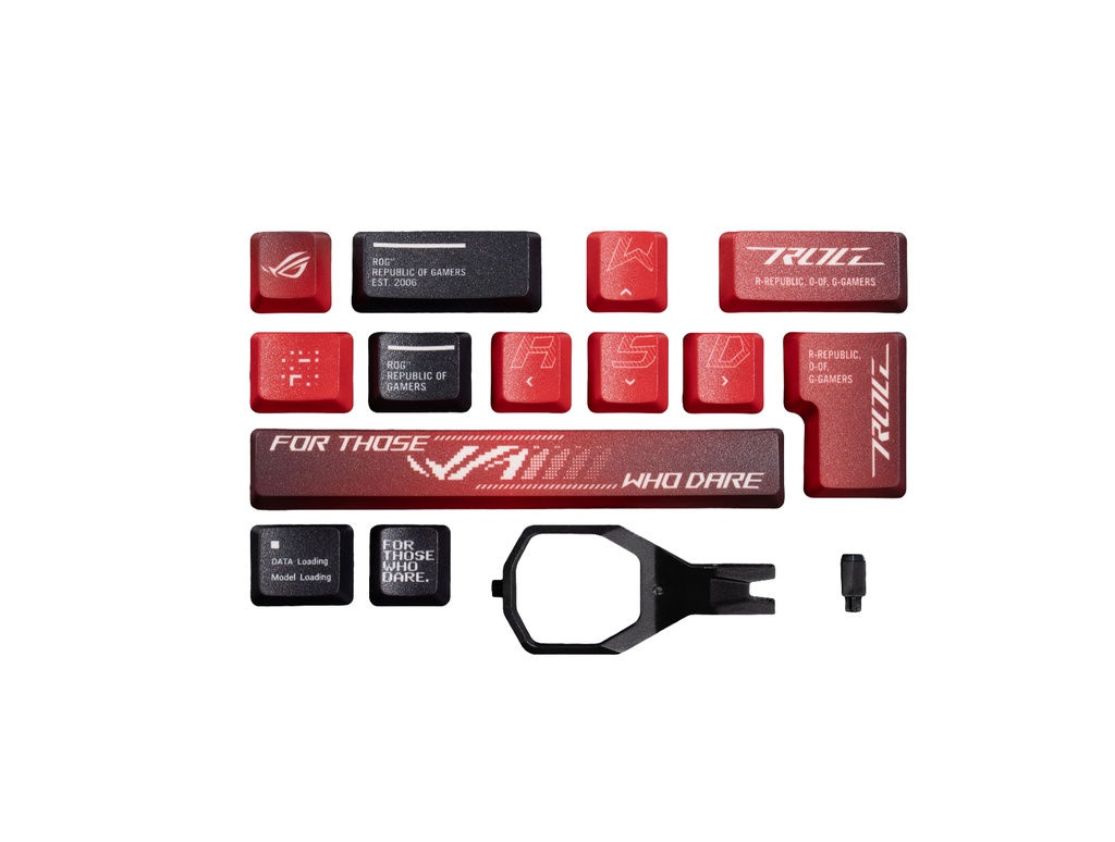[4711387499269] 4711387499269 ASUS ROG Dye-Sub PBT Keycaps for ROG NX switches are made of premium, durable PBT and feature dye-sublimated legends and stylish ROG elements.