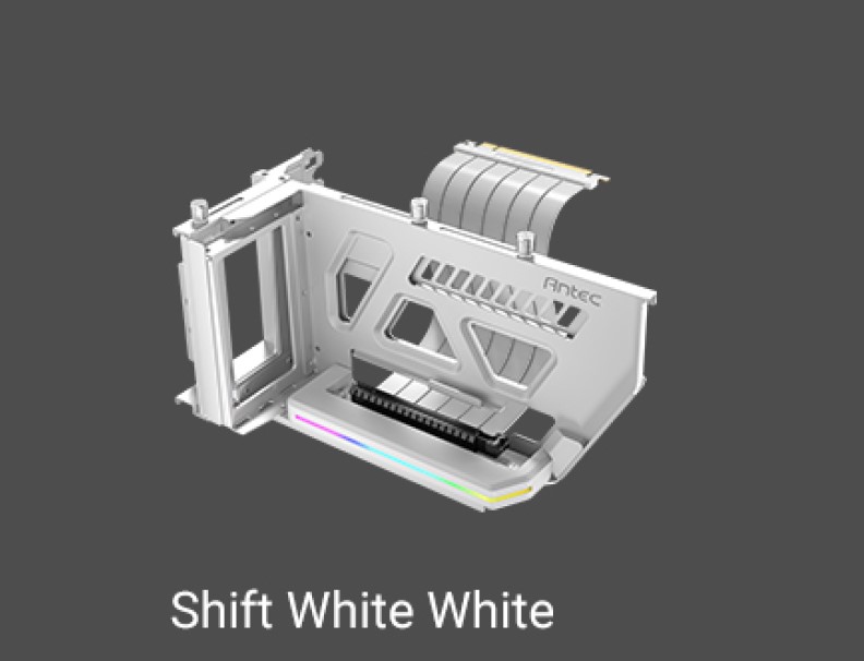 [761345778022] 761345778022 Antec RGB Adjustable Shift PCI Vertical GPU Bracket PCI-E 4.0 Riser Cable white (190mm) for 4090  7900 XTX Cards. E-ATX, ATX, Case. 4 PCI required