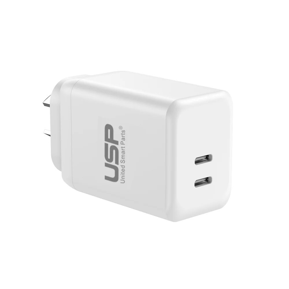 [6976552041607] USP 45W Dual Ports USB-C PD GaN Wall Charger White - Charge Two Device Simultaneously, Smart  Reliable, Compact Design