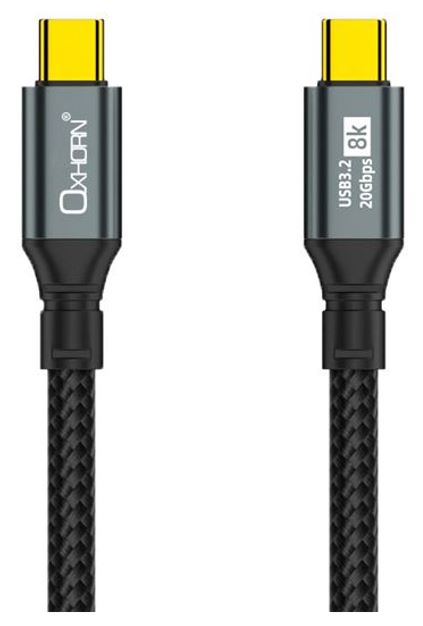 [9360330001193] 9360330001193 Oxhorn USB 3.2 Gen 2×2 2m USB-C to USB-C 20Gbps 8K@60Hz 20V 100W E-Marker Chip Black fast charging  Video cable Laptop Phones Tablet USB-C Device