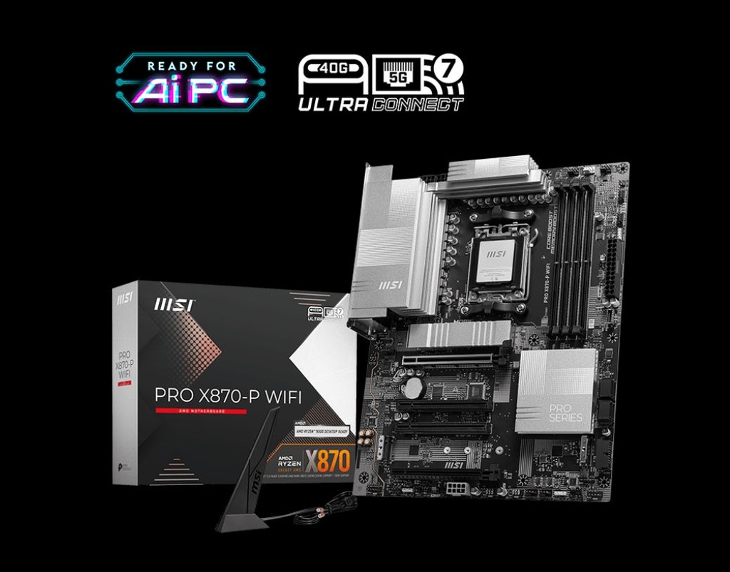 [4711377256339] MSI PRO X870-P WIFI, AMD AM5 ATX Motherboard 4x DDR5~256GB, 4x PCIe x16, 3M.2, 4x USB 3.2,4x USB 2.0, 2x USB-C