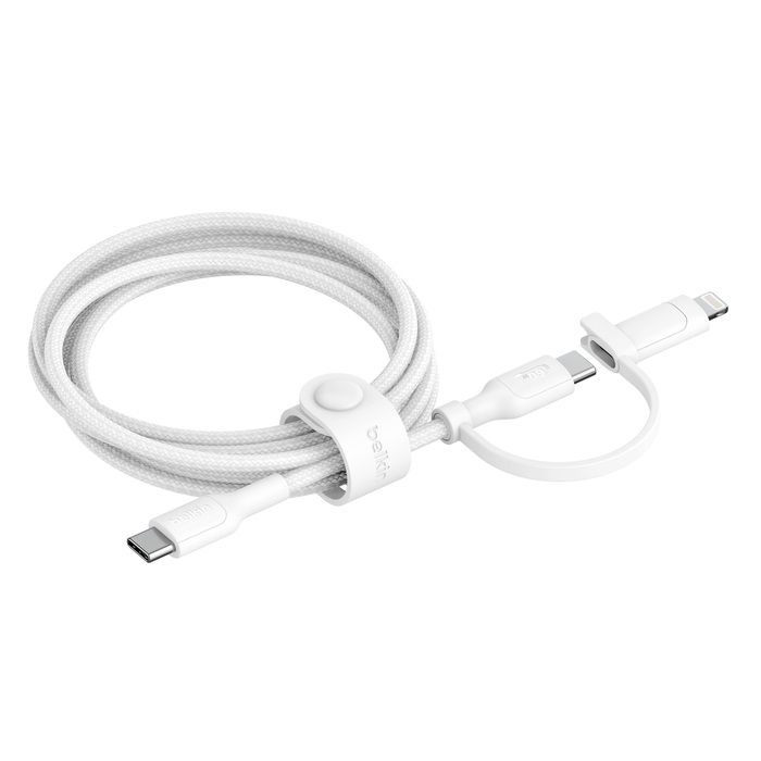 [745883902521] Belkin BoostCharge Pro 2-in-1 Cable With USB-C and Lightning Connector - White(CAC003fq1.5MWH), 480Mbps, Lightning Connector Adaptor, 2 Years Warranty