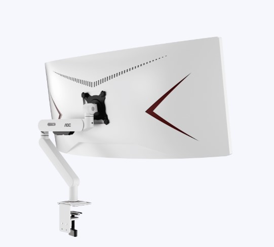 [6973985232305] 6973985232305 AOC AM406W White Desk-mount monitor arm with Alloy Structure. Mechanical Spring. Full Range Motion 17-40" up to 12KG VESA 100 and 75mm