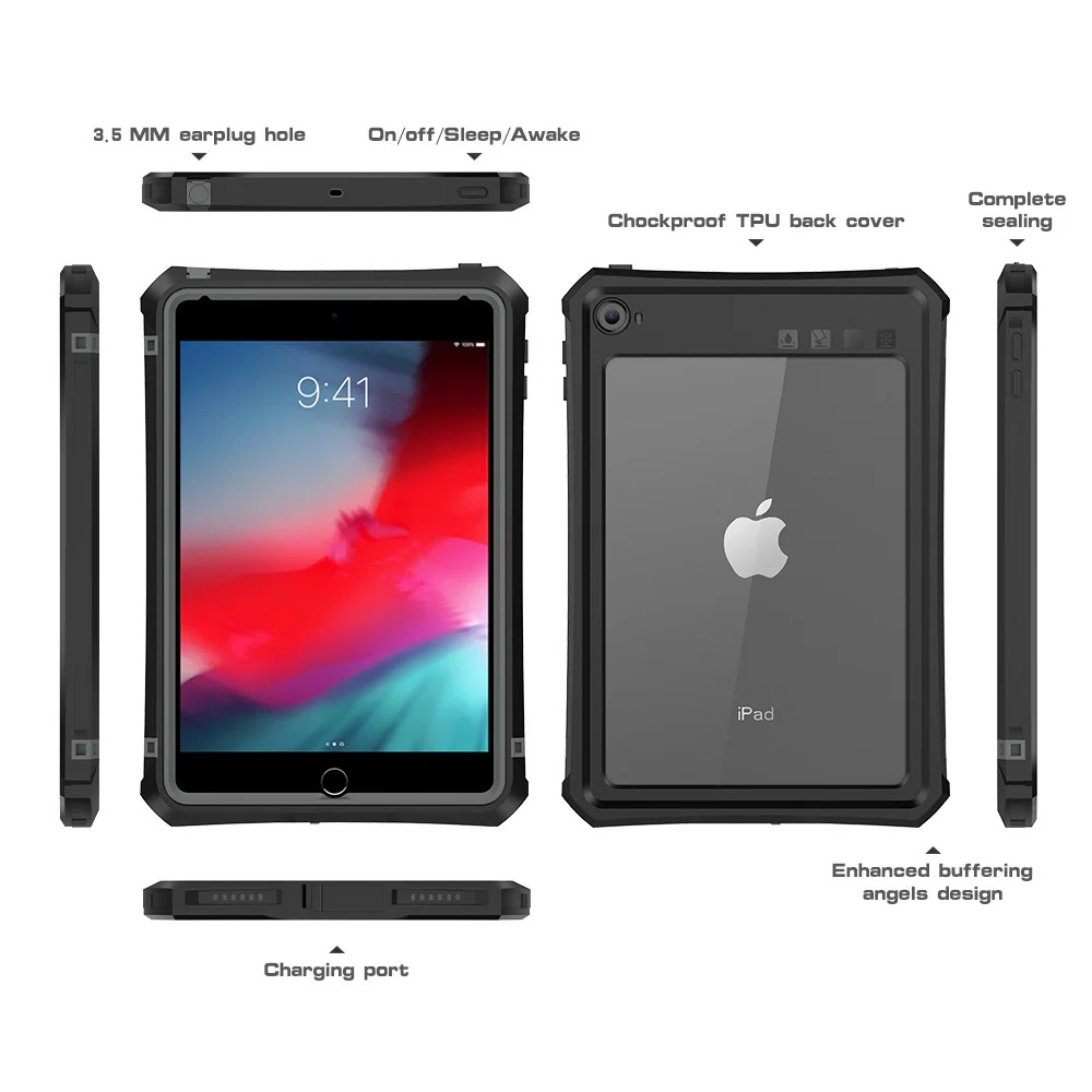 [HDTWPMINI5] HDTWPMINI5 Generic Apple iPad Mini (7.9") (5th/4th Gen) WaterProof Case Black - Support Smart Control Keyboard, 360° Rotation, DustProof, SnowProof, IP68