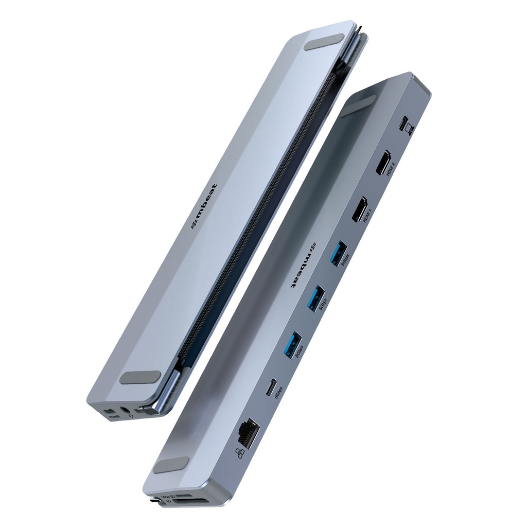 [9346396003920] mbeat D12 Multi-Port Dual HDMI 4K USB-C Dock Dual 4K/60Hz HDMI output 100W USB-C PD 3.0 3x USB 3.2 1x Audio Port SD and Microsd