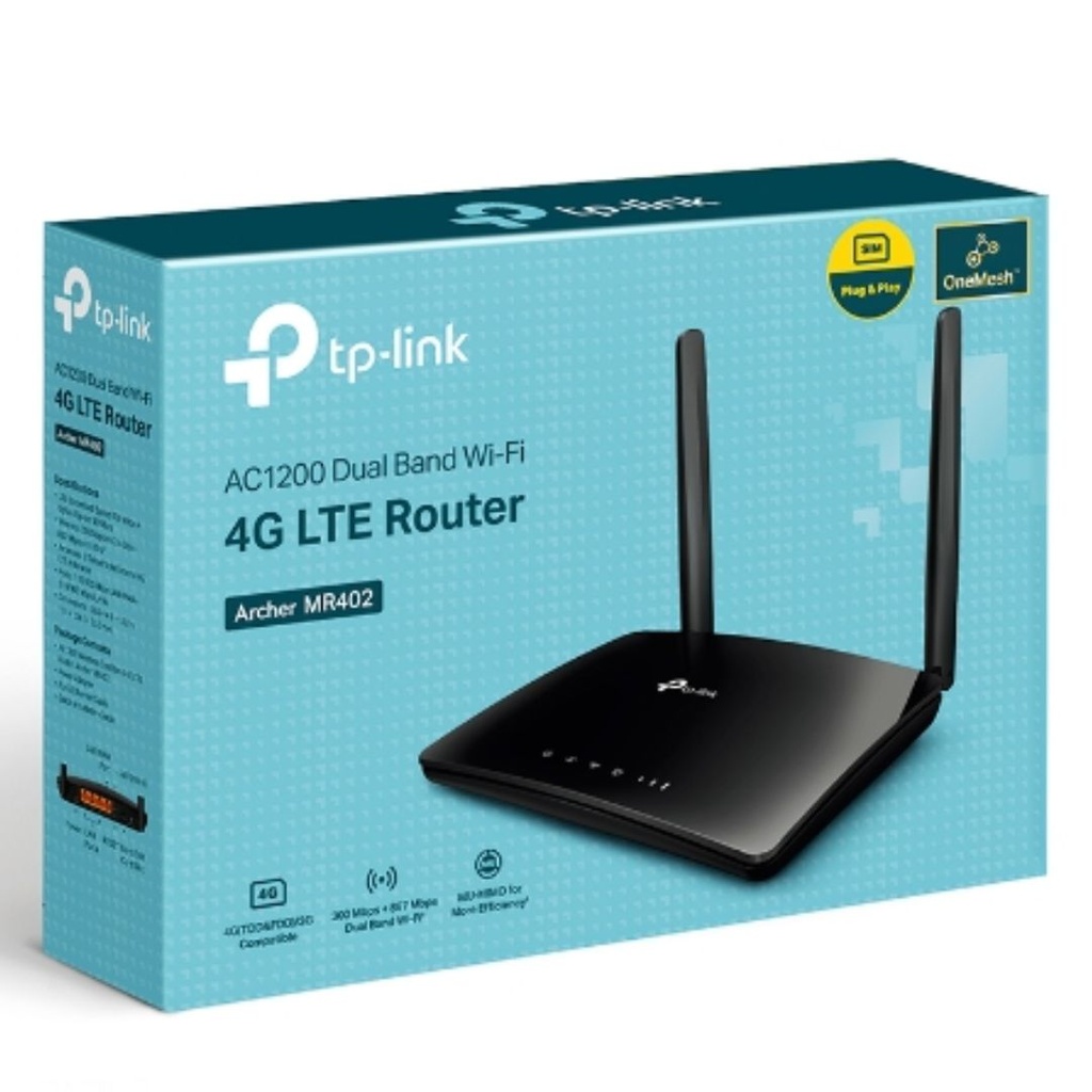 [8885020625752] 8885020625752 TP-Link Archer MR402 AC1200 Wireless Dual Band 4G LTE Router, 867 Mbps at 5 GHz + 300 Mbps at 2.4 GHz, 4G Cat4 150/50 Mbps