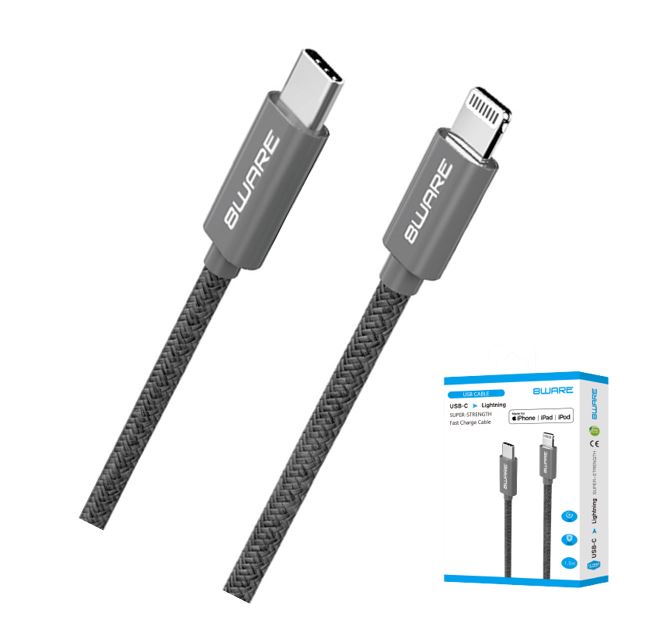 [7545235002182] 7545235002182 8ware 1.5m Super Ultra USB-C to Lightning Cable Super Fast charging Strength Aluminium flexible nylon Apple iPone iPad iPod Mac Retail Pack