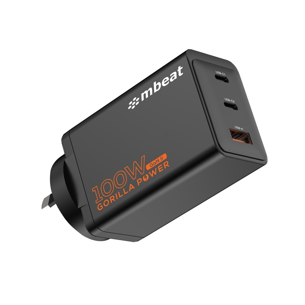 [9346396003982] mbeat Gorilla Power PD 100W GaN II USB-C Charger 50% smaller than the standard Supports a wide range of devices Product Weight: 180g