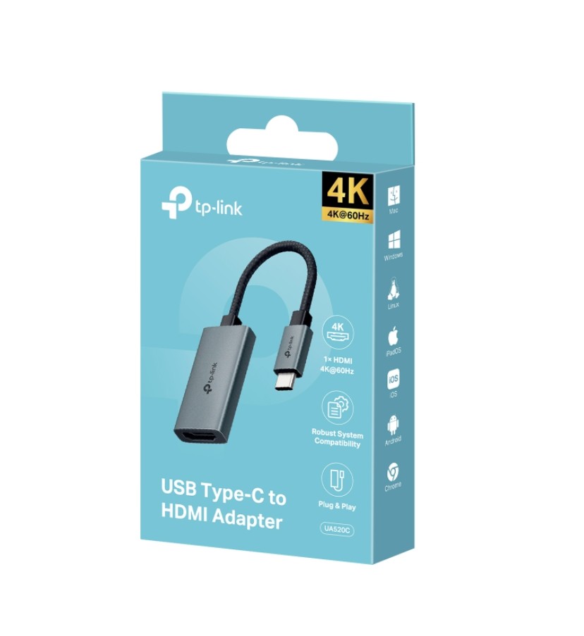 [8885020626919] TP-Link UA520C USB Type-C to HDMI Adapter, 1× USB-C Connector，1× HDMI 4K 60Hz Port, Plug and Play, Fast Heat Dissipation, Flexible and Durable