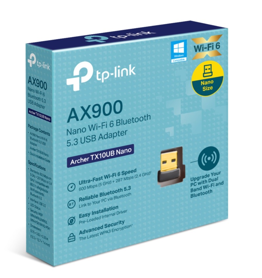 [8885020624526] 8885020624526 TP-Link Archer TX10UB Nano AX900 Nano Wi-Fi 6 Bluetooth 5.3 USB Adapter,  600 Mbps at 5 GHz + 287 Mbps at 2.4 GHz ,  Internal Antennas, USB 2.0
