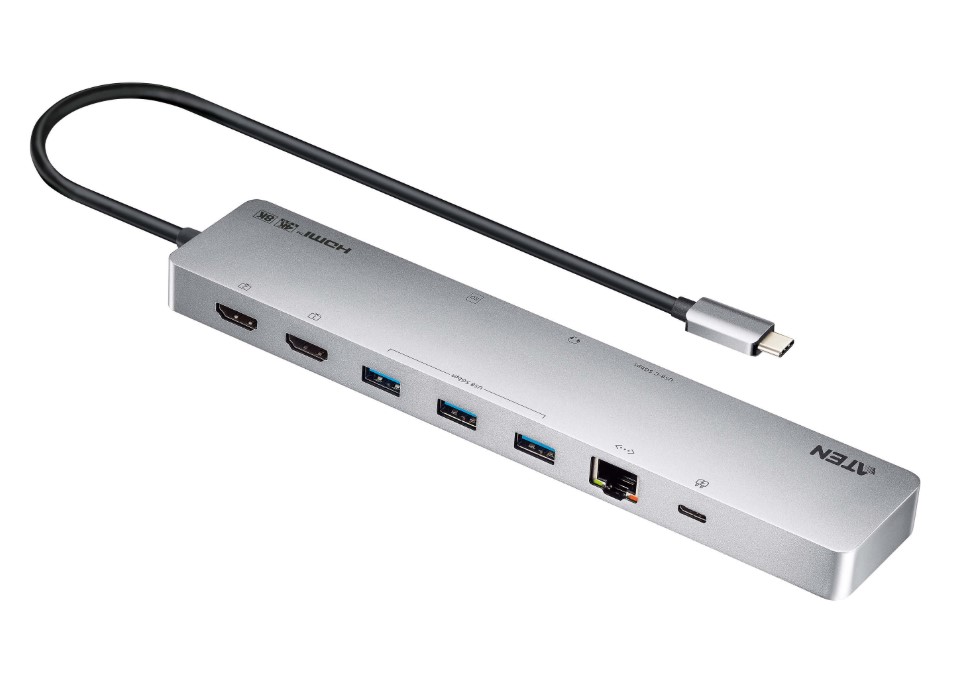 [USA-UH3240-AT] USA-UH3240-AT Aten 11-in-1 USB-C Multiport Dock with Power Pass-Through, 2x HDMI, 2x USB-C (1 for power delivery  1 for data transmission), 3x USB Type-A, 1x SD, 1