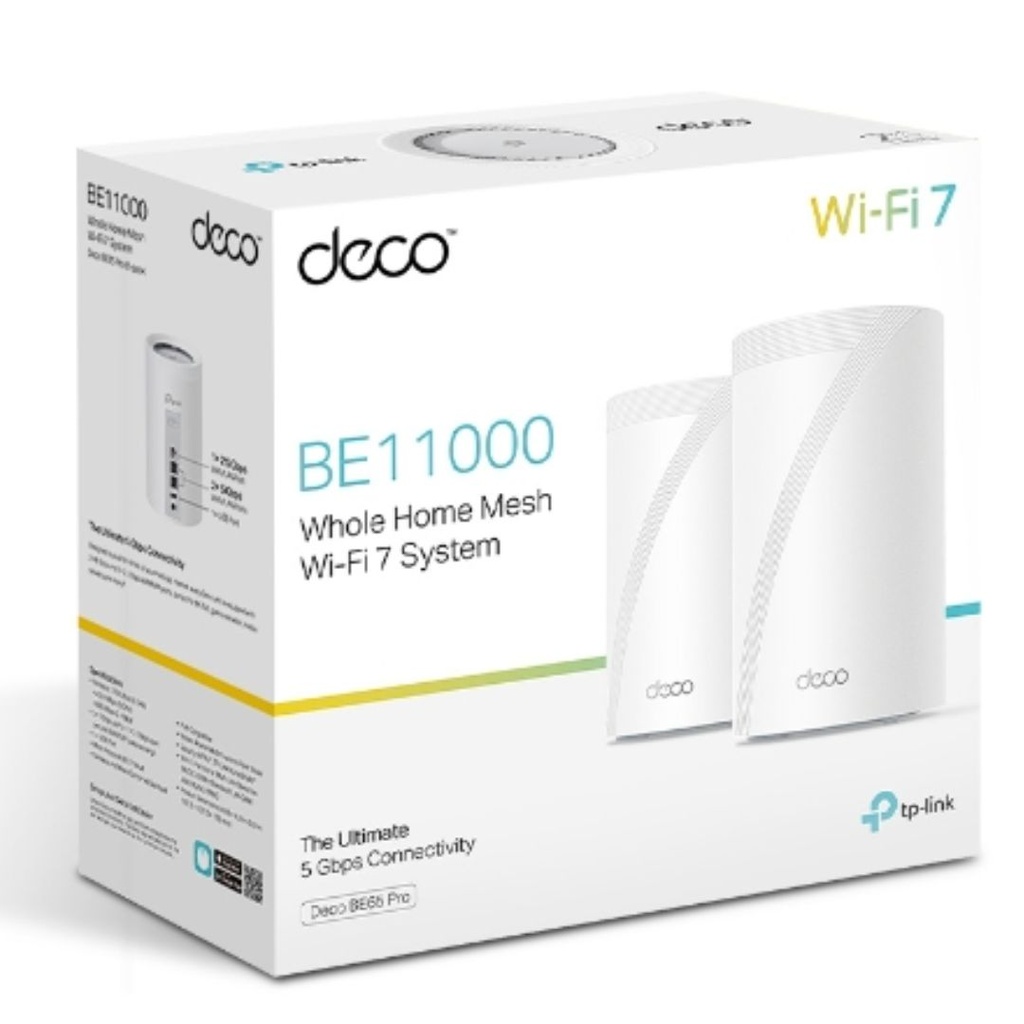 [8885020621686] 8885020621686 TP-Link Deco BE65 Pro(2-pack) BE11000 Whole Home Mesh WiFi 7 System, 688 Mbps at 2.4 GHz + 4320 Mbps at 5 GHz + 5760 Mbps at 6 GHz