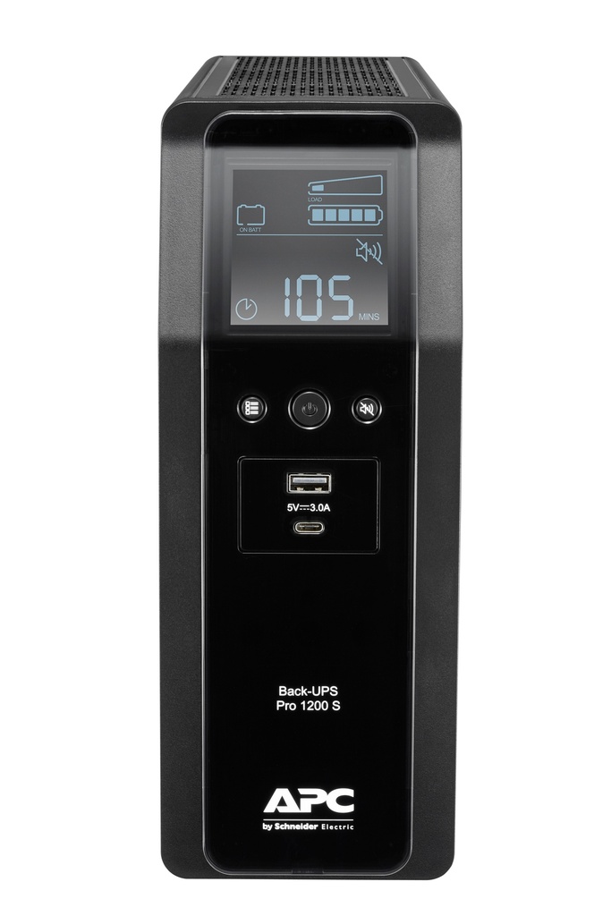 [731304346890] 731304346890 APC Back-UPS Pro 1200VA/720W Line Interactive UPS, Tower, 230V/10A Input, 8x IEC C13 Outlets, Lead Acid Battery, USB Type A + C Ports, LCD