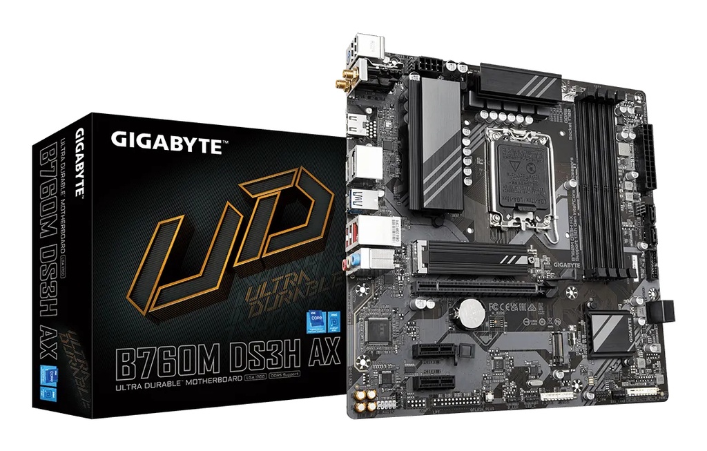 [4719331851767] 4719331851767 Gigabyte B760M DS3H AX Intel LGA 1700 mATX Motherboard, 4x DDR5 ~192GB, 1x PCI-E x16, 2x M.2, 4x SATA,  3x USB 3.2, 1x USB-C, 2x USB 2.0
