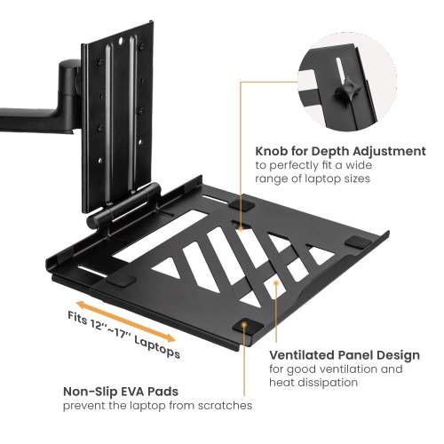 [6956745174503] 6956745174503 Brateck Adjustable Laptop Tray For Monitor Arms Fits12-17"  with standard 75x75 VESA plate (LS)