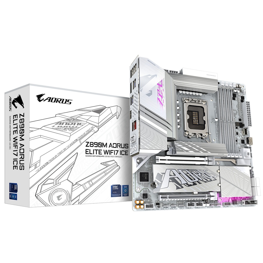 [4719331865269] 4719331865269 Gigabyte Z890M A ELITE WF7 ICE Intel LGA 1851 m-ATX Motherboard, 4x DDR5 ~256GB, 2x PCI-E x16, 3x M.2, 4x SATA,  5x USB 3.2, 1x USB-C, 4x USB 2.0