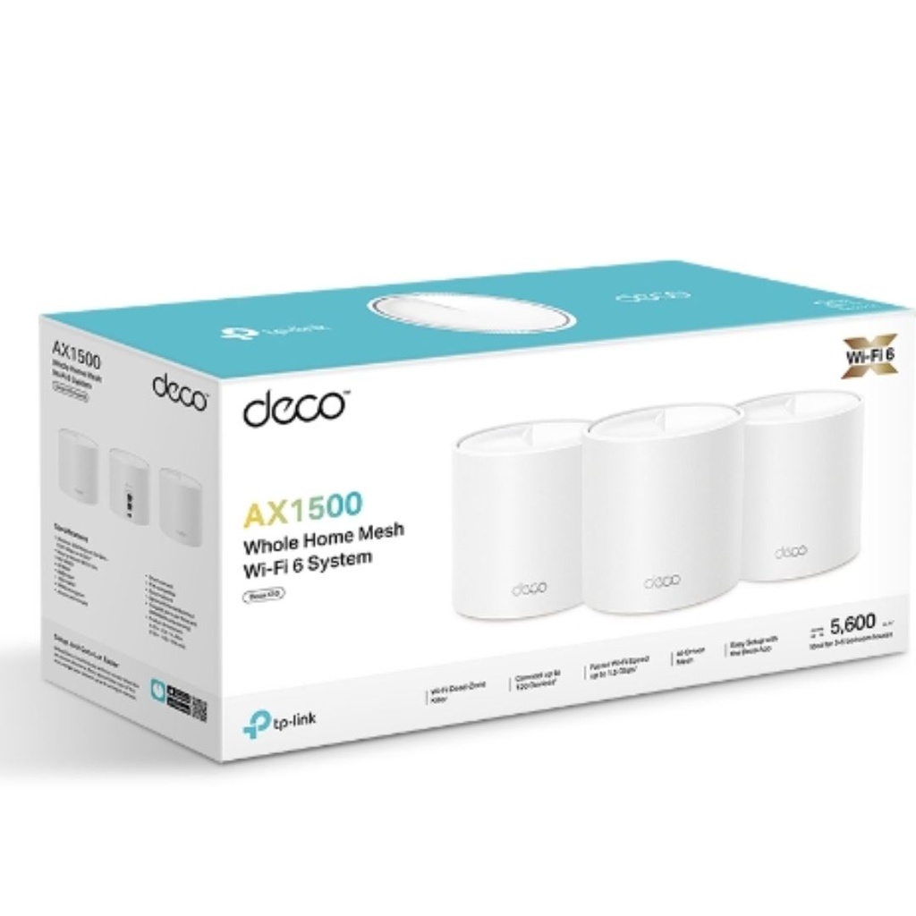 [4895252505085] TP-Link Deco X1500(3-pack)  AX1500 Whole Home Mesh Wi-Fi 6 System, 300 Mbps at 2.4 GHz + 1201 Mbps at 5 GHz