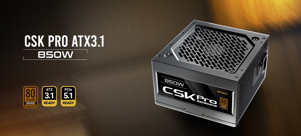 [761345200707] Antec CSK850 PRO Semi-Modular latest ATX 3.1, PCI-E 5.1 for 4090 and 7900xt High Quality Japanese Capacitors, Performance and reliability, PSU