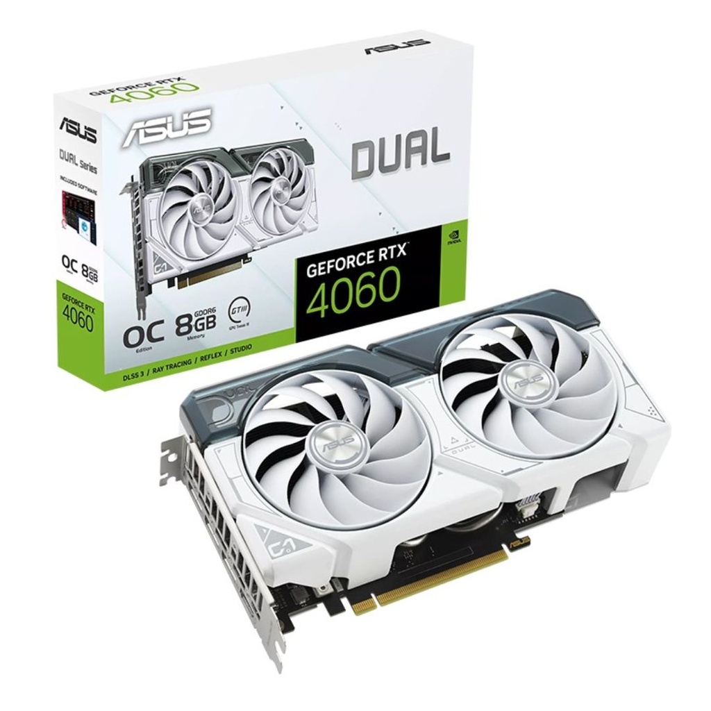 [4711387733844] ASUS nVidia GeForce DUAL-RTX4060-O8G-EVO-WHITE RTX4060 EVO White OC Edition 8GB GDDR6 2505 MHz Boost Clock, RAM 17Gbps, 3xDP, 1xHDMI
