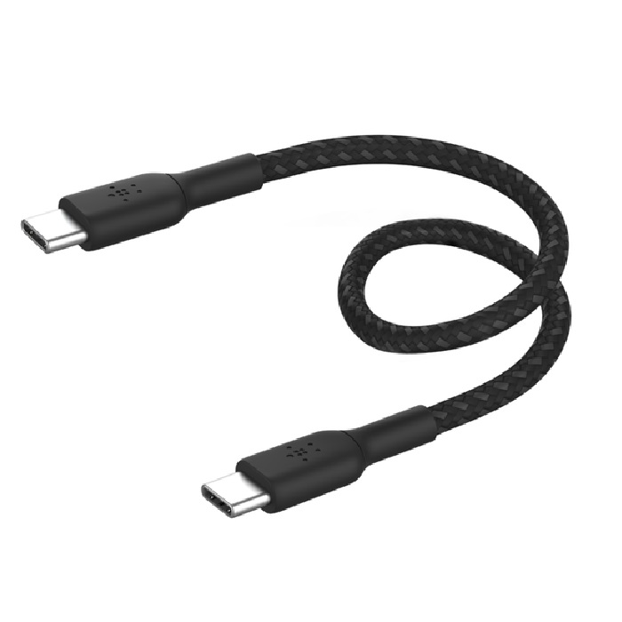 [745883885084] Belkin BoostCharge Braided USB-C to USB-C Cable (0.15M) - Black (CAB004bt0MBK), 60W, 480Mbps, 30K+ bend, 2 Year Warranty