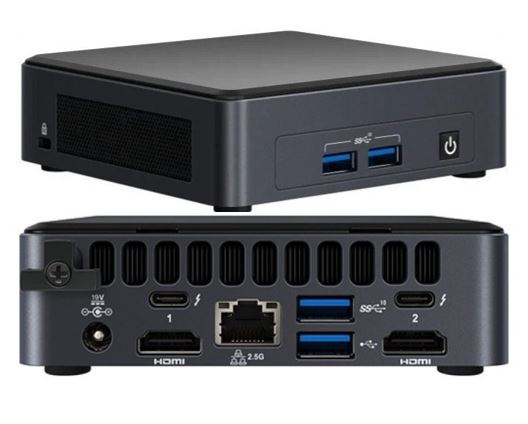 [5032037204576] Intel NUC i5-1135G7 Pro 4.20 GHz 2xDDR4 SODIMM M.2 SSD 4xDisplays Iris Xe 2xHDMI 2xDP via USB-C 2xThuderbolt WiFi6 4xUSB GbE LAN no AC Cord