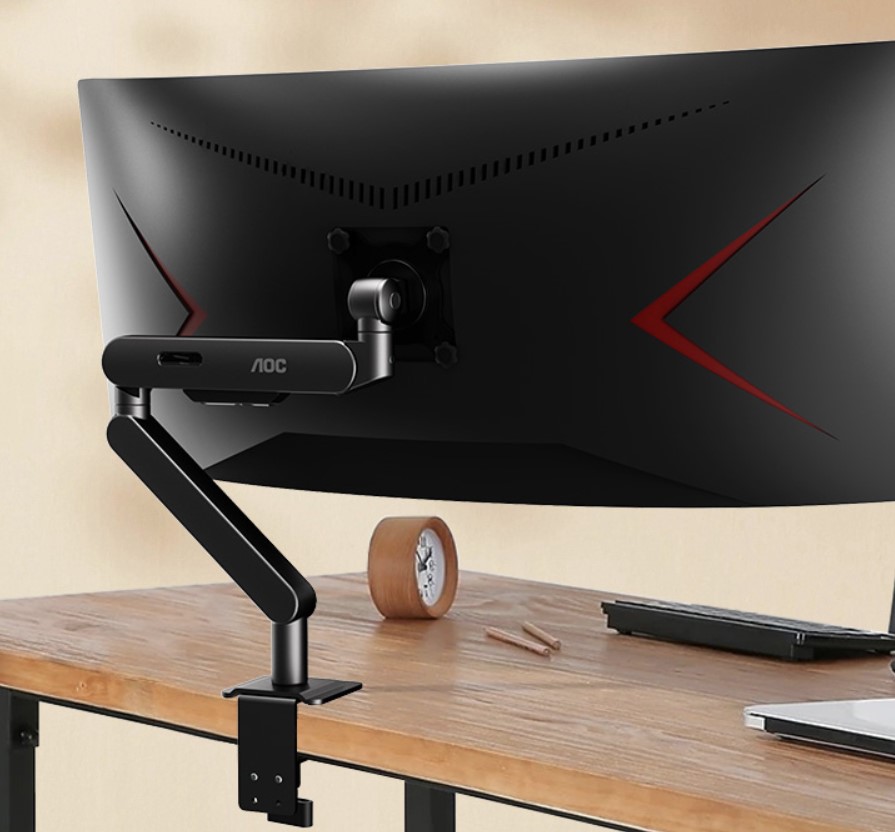 AOC AM406G Gray Desk-mount monitor arm with aluminum Alloy Structure. Mechanical Spring. Full Range Motion 17-40" up to 12KG VESA 100 and 75mm