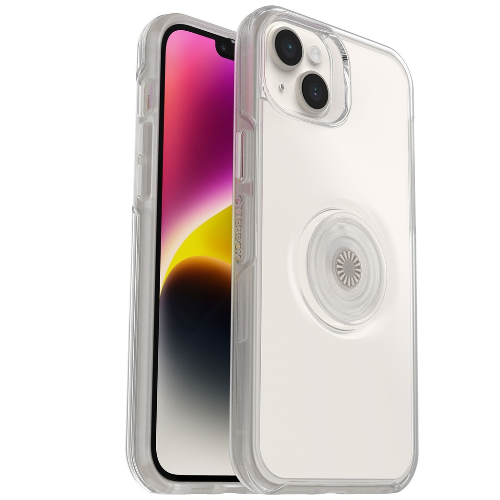 OtterBox Otter + Pop Symmetry Clear Apple iPhone 14 Plus Case Clear Pop - (77-88776), DROP+ 3X Military Standard,Swappable PopGrip, 7 Years Warra