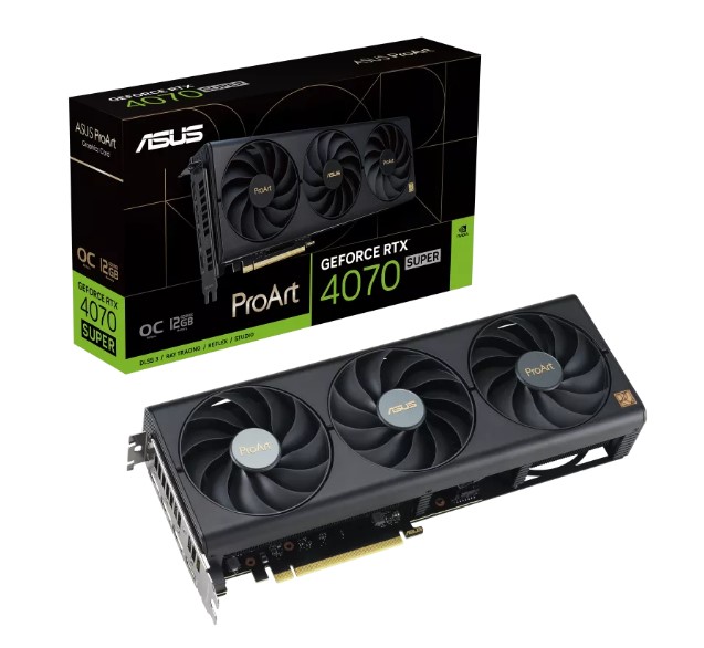 PROART-RTX4070S-O12G ASUS nVidia GeForce  RTX4070 SUPER OC Edition 12GB GDDR6X, 2535MHz Boost Clock, RAM 21Gbps, 3xDP, 1xHDMI, 300x120x50mm