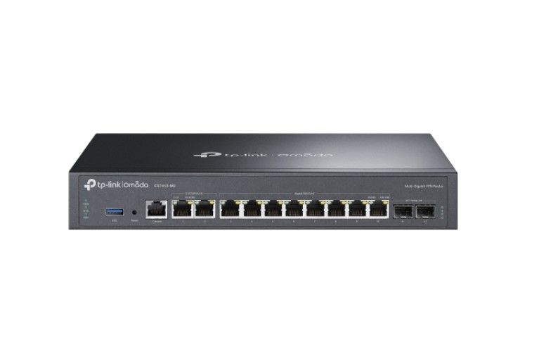 R7412 TP-Link E-M2 Omada Multi-Gigabit VPN Router, Quad-core CPU, 2x2.5Gbps RJ45, 10x Gigabit WLAN/LAN Ports(2x SFP), 1x USB3.0, MultiWAN Load Balance