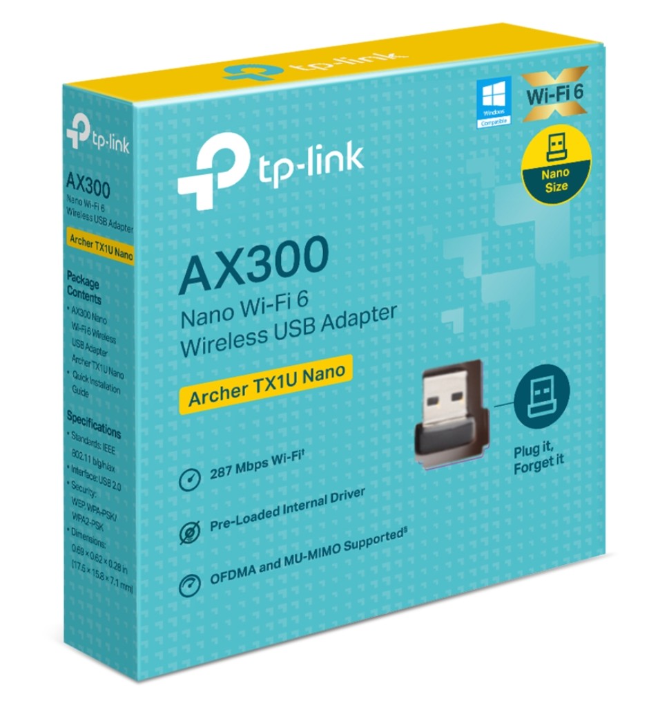 [8885020627367] 8885020627367 TP-Link Archer TX1U Nano AX300 Nano Wi-Fi 6 Wireless USB Adapter , 287 Mbps at 2.4 GHz ,  Internal Antennas, USB 2.0 , MU-MIMO, OFDMA