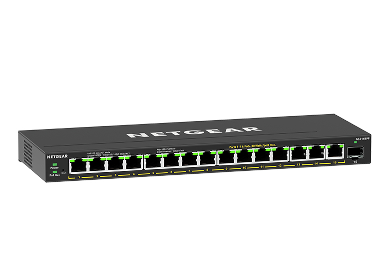 [GS316EPP-100AUS] GS316EPP-100AUS NETGEAR 16 Port PoE Gigabit Ethernet Plus Switch (GS316EPP) - with 16 x PoE+ @ 231W, Desktop/Wall Mount