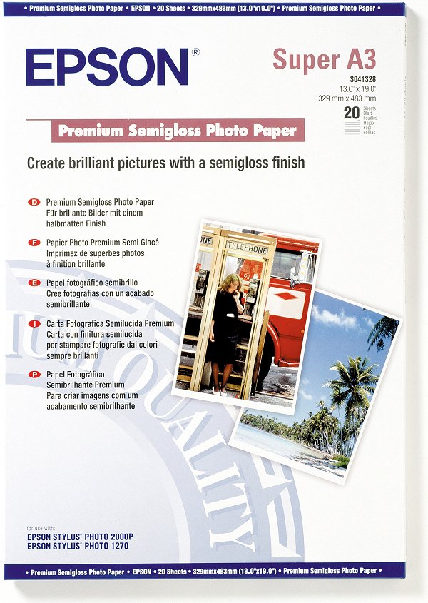 [S041328] S041328 Epson Premium Semigloss - Photo Paper A3+ - 20 Sheets