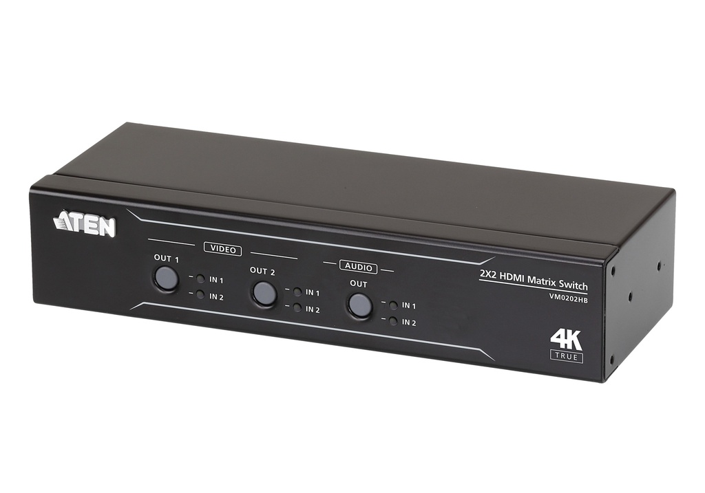 [4710469340024] 4710469340024 Aten VM0202HB 2x2 True 4K HDMI Matrix Switch with audio de-embedder, supports control via pushbuttons, IR remote or RS232 serial, Auto Switching