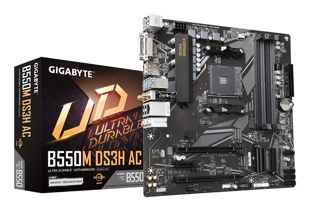 [4719331810962] 4719331810962 Gigabyte B550M DS3H AC AM4 Ryzen mATX Motherboard, 4x DDR4, 3x PCI-e, 2x M.2, 4x SATA III, RAID 0/1/10, 4x USB 3.2, 4x USB 2.0