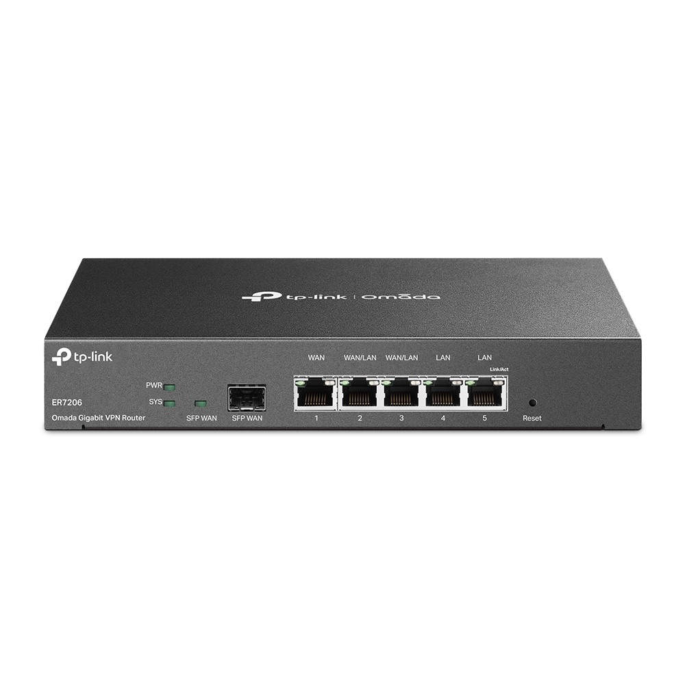 [6935364072391] 6935364072391 TP-Link TL-ER7206 Omada SafeStream Gigabit Multi-WAN VPN Router, 4 WAN Ports: 1 Gigabit SFP WAN port, 1 Gigabit RJ45 WAN Port, 2 Gigabit WAN/LAN
