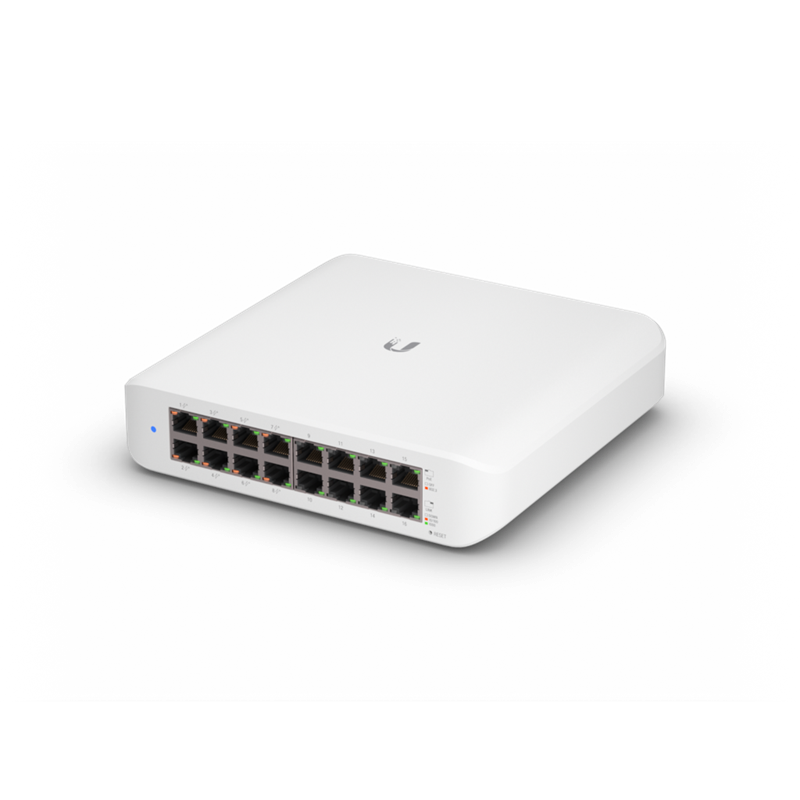 [810010071316] 810010071316 Ubiquiti UniFi Switch Lite 16 PoE, Layer 2, 16x GbE RJ45 Ports, 8x 802.3at PoE+ Ports, 45W PoE, Silent Operation, Wallmount Kit Include, 2Yr Warr