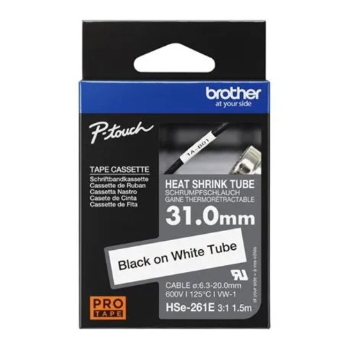 [COB-HSE261E] COB-HSE261E Brother HSE-261E - 31.0MM BLACK ON WHITE HEAT SHRINK TUBE CATRIDGE 3:1 (compatible with PT-E300VP/E550WVP/D800W/P750W/P900W/P950NW)