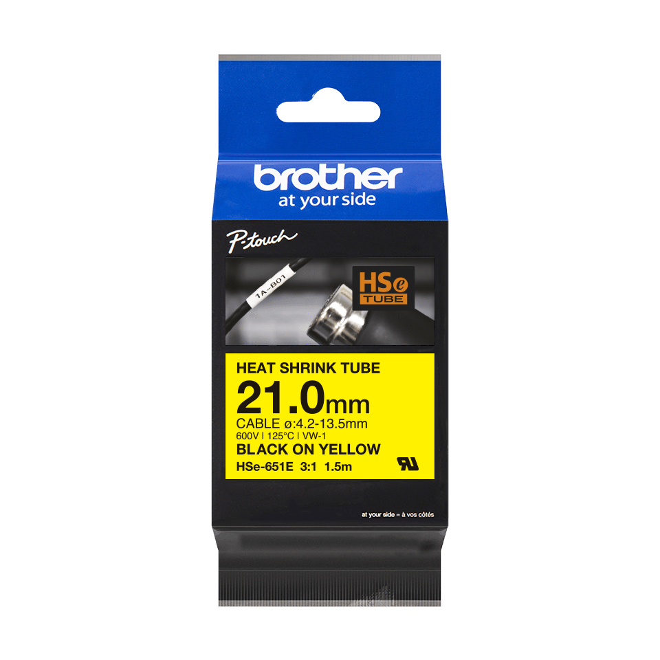 [4977766822947] 4977766822947 Brother HSE-651E - 21.0MM BLACK ON YELLOW HEAT SHRINK TUBE CATRIDGE 3:1 (compatible with PT-E300VP/E550WVP/D800W/P750W/P900W/P950NW)