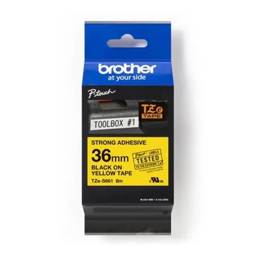 [COB-TZES661] COB-TZES661 Brother TZE-S661 - 36MM BLACK ON YELLOW STRONG ADHESIVE TZE TAPE