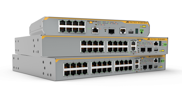 16-port 10/100/1000T stackable switch with 2x 1/2.5/5/10 Gigabit copper uplinks, 2x SFP/SFP+ slots, and one fixed power supply AU Power Cord.