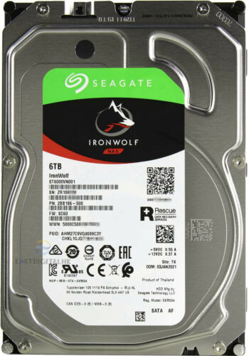 T6000VN001 IronWolf 3.5" 6TB SATA Internal NAS Hard Drive HDD 256MB S