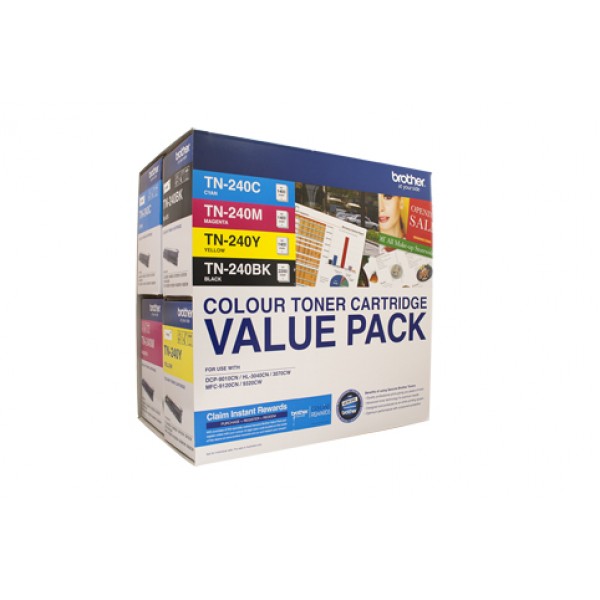 COB-TN240CL4PK Brother TN-240 - COLOUR LASER TONER - 4 COLOUR PACK OF TN-240 LASER TONER, CONTAINS BLACK, CYAN, MAGENTA AND YELLOW
