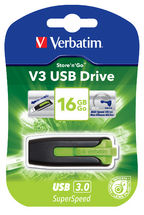 USV-49177 Verbatim 16GB V3 USB3.0 Green Store'n'Go V3; Rectractable USB Storage Drive Memory Stick