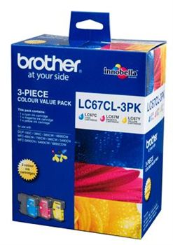 COB-LC67CL3PK Brother LC-67 Colour Value Pack 1 x Cyan, 1 x Magenta, 1 x Yellow