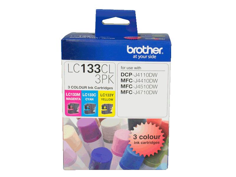 COB-LC133CL3PK Brother LC133 Colour Value Pack, 1X Cyan  1X Megenta  1X Yellow