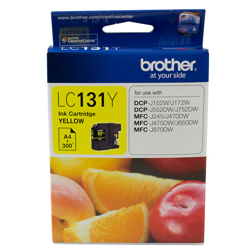COB-LC131Y Brother LC-131Y Yellow Ink Cartridge - to suit DCP-J152W/J172W/J552DW/J752DW/MFC-J245/J470DW/J475DW/J650DW/J870DW - up to 300 pages
