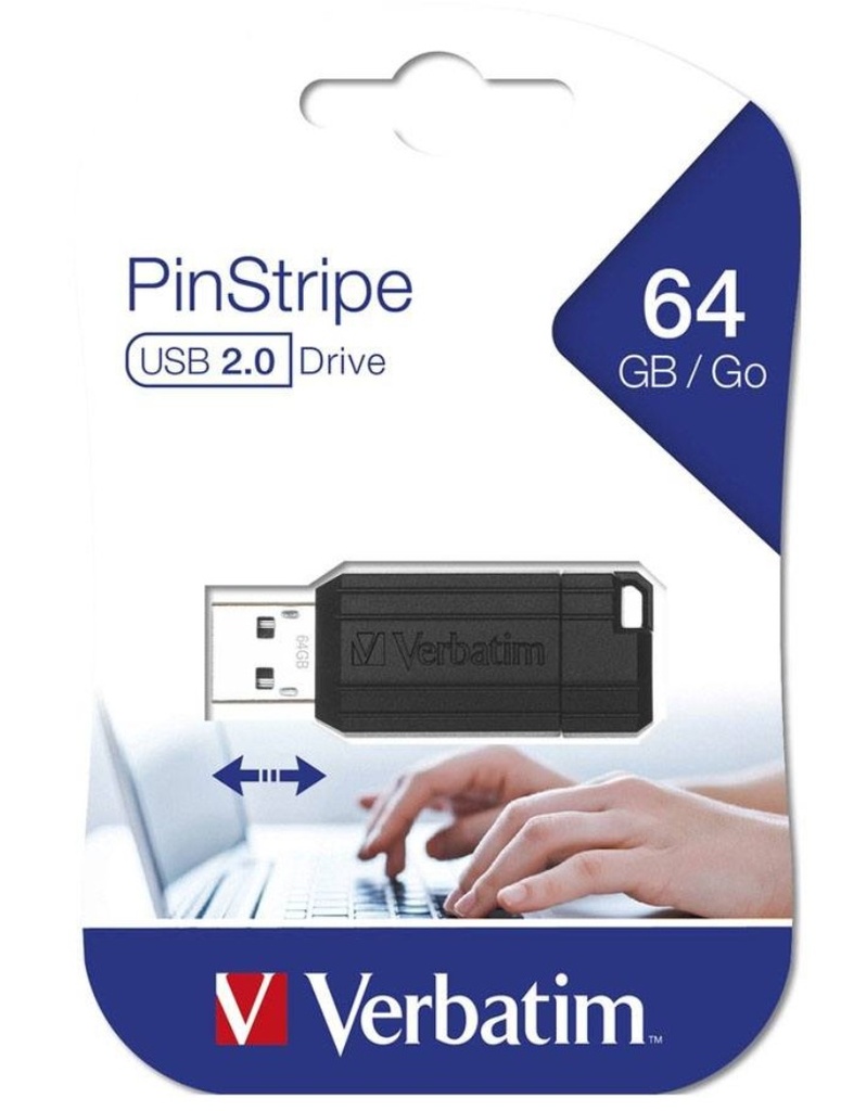 USV-49065 Verbatim Store'n'Go Pinstripe USB Drive 64GB (Black) – Reliable, Durable, and Ultra Compact – Best Companion for Office  2 Years Limited Warranty