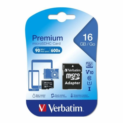 FMV-44082 Verbatim Micro SDHC 16GB (Class 10) with Adaptor Up to 45MB/Sec 300X read speed