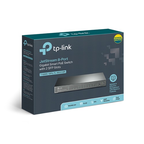 NWTL-SG2210P TP-Link SG2210P 8-Port Gigabit Smart PoE Switch with 2 SFP Slots L2/L3/L4 QoS and IGMP Snooping WEB/CLI Managed 53W, Fanless, Omada SDN